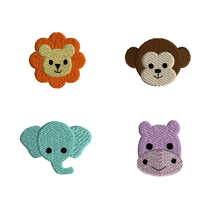 Mini Jungle Animal Heads Machine Embroidery Design Set 