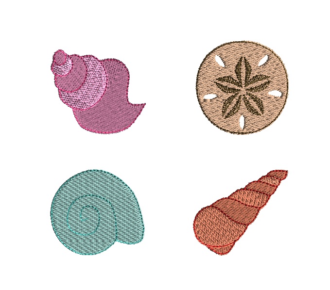 Mini Shells embroidery file, sea shells embroidery bundle